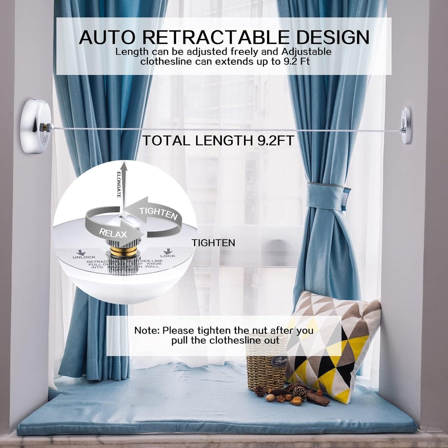 Stainless Steel Retractable Adjustable Clothesline (Pack of 2)